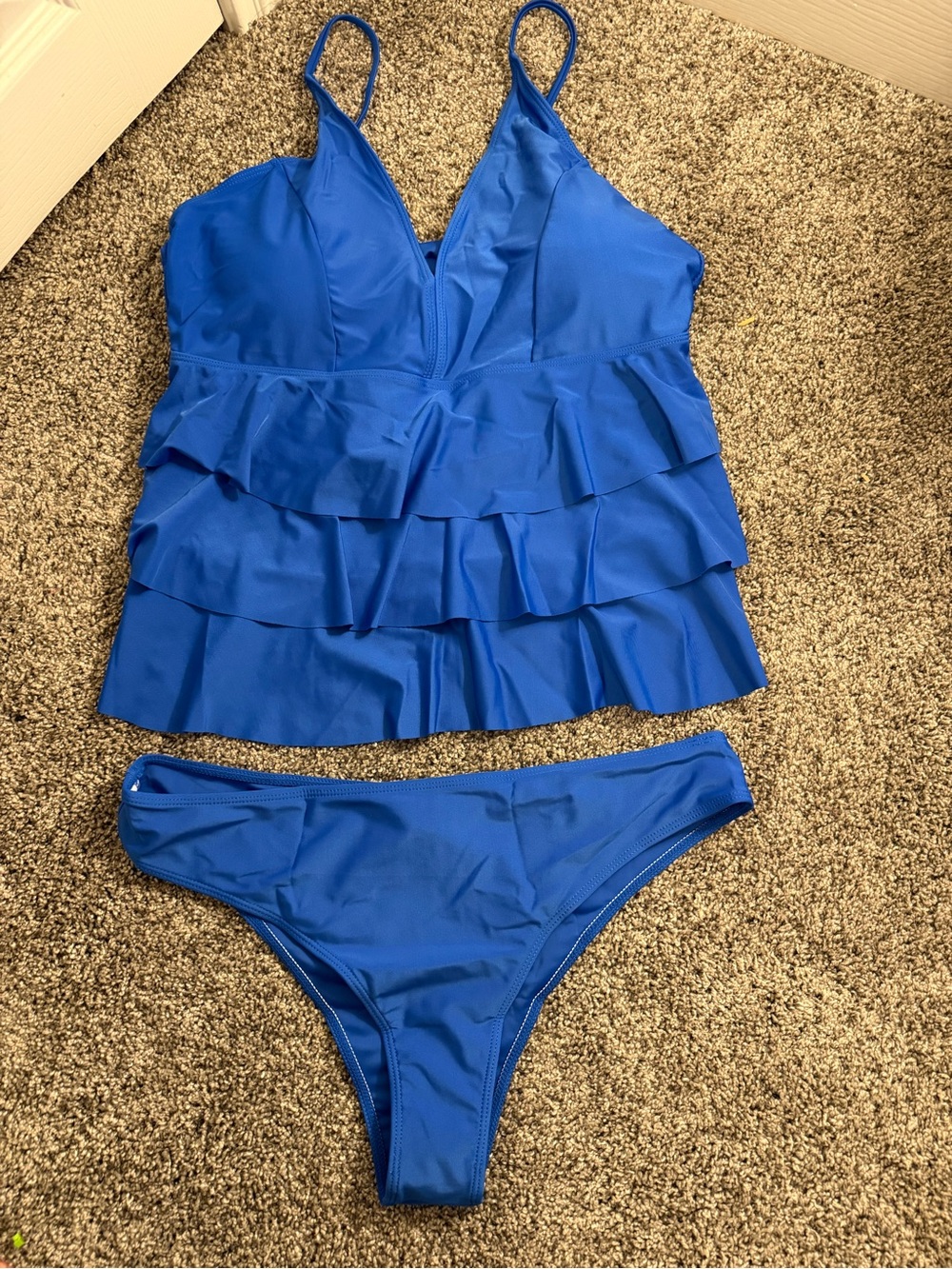 SHEIN Royal Blue Ruffle Tankini Bikini Set